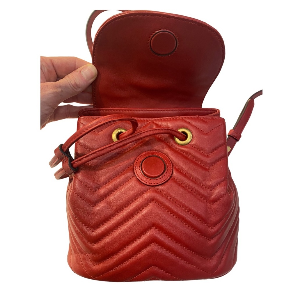 Gucci GG Marmont Chevron Red Leather Backpack Bag Purse - Picture 9 of 10